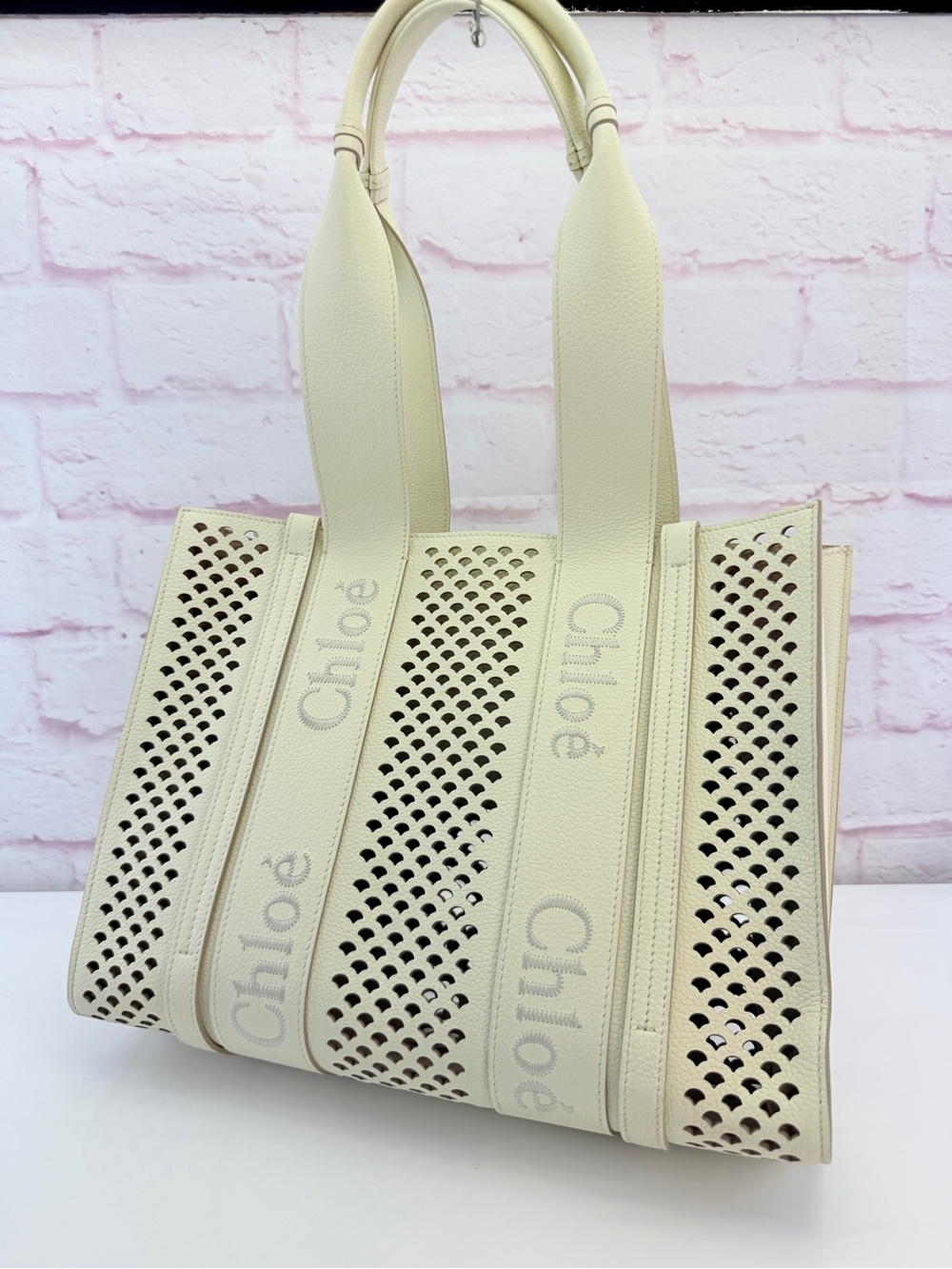 Chloe Woody Medium Tote Bag in Perforated Leather